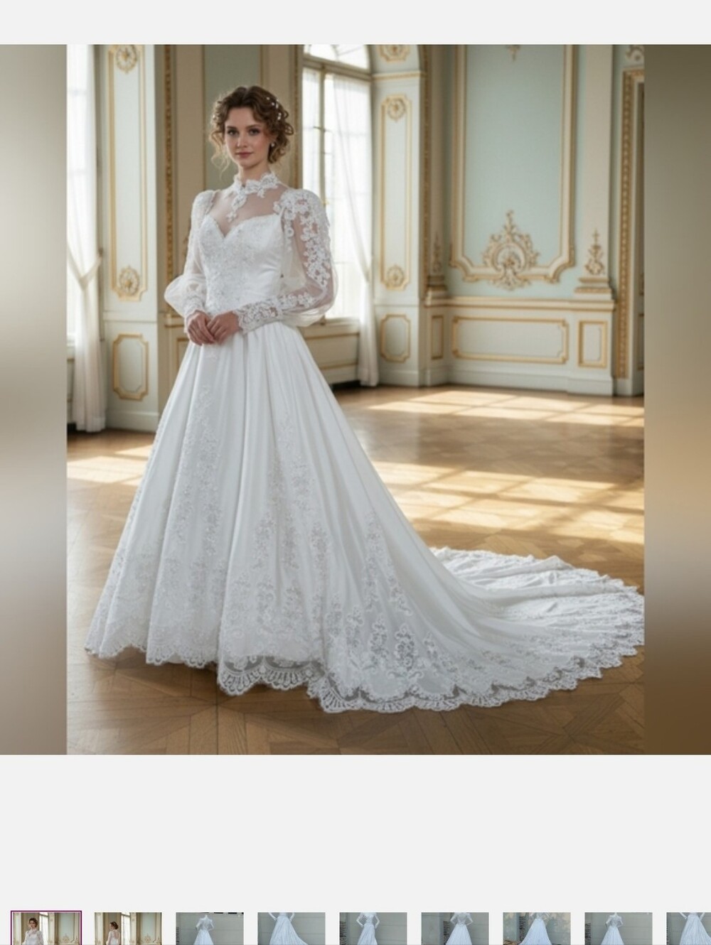 Romantic Lace High-Neck Ball Gown Wedding Dress in White